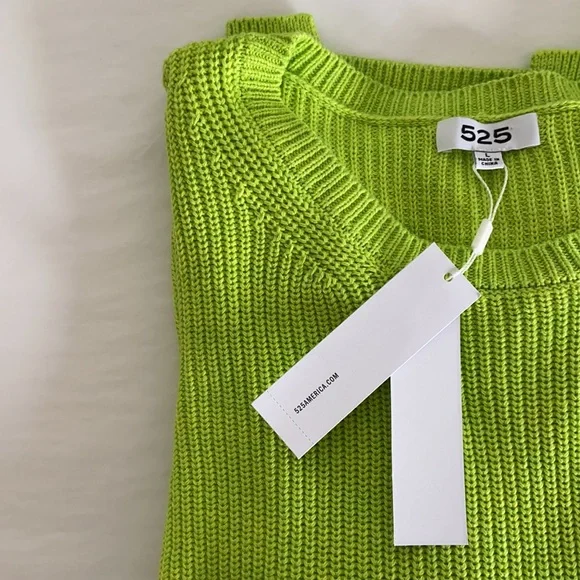 New 525 neon green ribbed knit cotton pullover sweater jumper - Picture 7 of 8